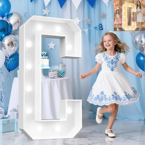 Miniatura 56 de Pooqla Letras de marquesina iluminadas de 3 pies, letras de marquesina con luz LED blanca fría y blanca cálida, letras de mosaico gigante para Letra