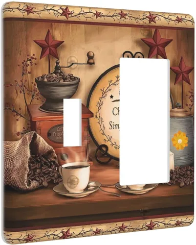 Miniatura 28 de Farmhouse Coffee Primitive Coffee Bean Kitchen 3 Gang Triple Interruptor de Luz de Palanca Cubierta de Placa de Pared Placa Frontal Eléctrica Café