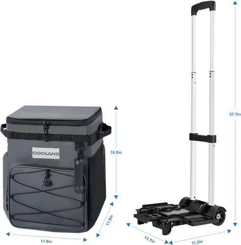 Miniatura 4 de Odoland Bolsa enfriadora con ruedas y asa para 48 latas con ruedas y asa, hielera aislada plegable para playa, camping y portón trasero, enfriador