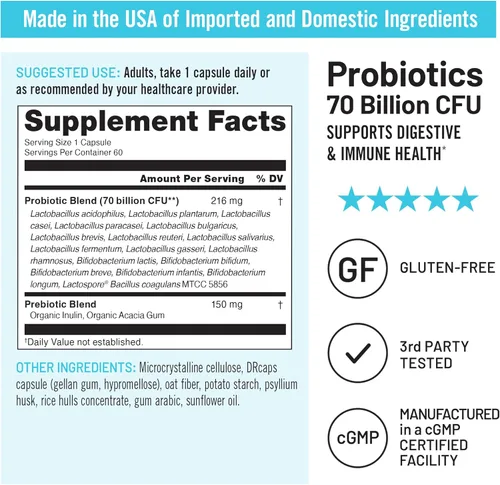 Miniatura 4 de NatureWise Probióticos 70 mil millones de UFC, 17 cepas + prebióticos orgánicos, apoyo para la salud inmunológica, digestiva e intestinal