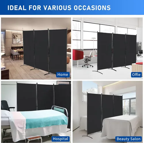 Miniatura 8 de Divisor de habitación portátil de 3 paneles, pantalla de privacidad plegable de 6 pies, separador de habitación independiente para oficina