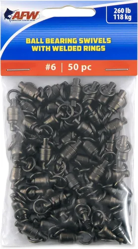 AFW Solid Brass Ball Bearing Fishing Swivels with Double Welded Rings - Patented Bullet Shaped Head for Reduced Water Resistance, Black Finish,