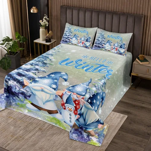 Miniatura 5 de Manfei Colcha de muñeco de nieve de Navidad, tamaño King, colcha acolchada con 2 fundas de almohada, juego de colcha rosa de Navidad de 3 piezas