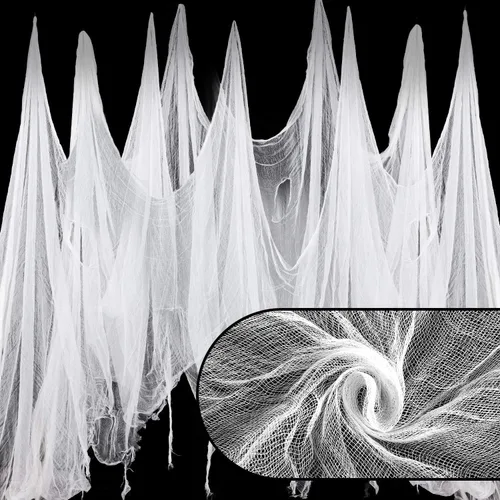 Whaline Tela espeluznante blanca de Halloween de 197 x 87 pulgadas, ropa de gasa espeluznante, decoración de Halloween para casas embrujadas,