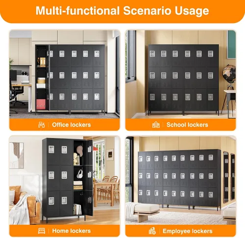 Miniatura 8 de Armario de almacenamiento de metal, casilleros con cerradura de 72 pulgadas para empleados, hogar, oficina, escuela, requiere montaje