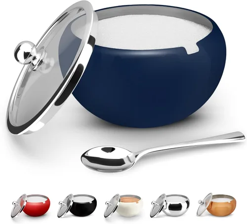 Miniatura 8 de KooK Azucarero, Azucarero con tapa y cuchara, recipiente para azúcar con tapa, para sal, café, capacidad para 2 tazas, apto para lavavajillas, Cobre