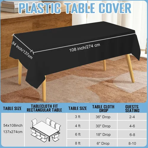 Miniatura 2 de Mantel Desechable 10-Pack 54x108 Pulgadas, Manteles Decorativos Impermeables de Plástico Rectangular para Mesa, para Fiestas de Vacaciones, Bodas