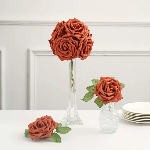 Miniatura 11 de Efavormart - 24 rosas de espuma artificial de 5 pulgadas con tallo y hojas para bodas, fiestas, hogar, eventos, boda, aniversario, fiesta, color oro