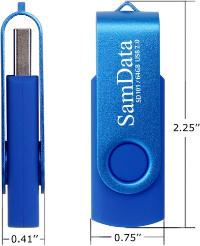 Miniatura 5 de SamData - Memoria USB de 64 GB, 2 unidades, unidad de pulgar con luz LED para almacenamiento y copia de seguridad (2 colores: negro y azul)