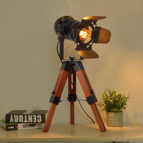 Miniatura 6 de Decoluce Lámpara de Pie Industrial con Trípode de Mesa Madera Vintage Reflector de Búsqueda de Cine Accesorios de Iluminación de Pie Foco Náutico