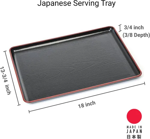 Miniatura 2 de JapanBargain 4126, bandejas de plástico lacado japonés, bandeja versátil para Bento, cena, té, mesa de café, otomana, TV y uso de mayordomo