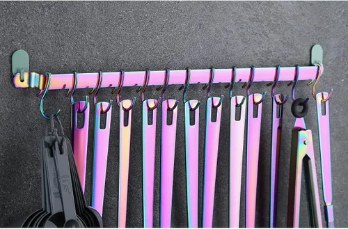 Miniatura 4 de Juego de utensilios de cocina de arco iris, Kyraton de acero inoxidable con 37 piezas, juego de herramientas de cocina con estante de utensilios