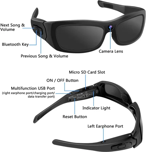 Miniatura 7 de Gafas de sol Cámara HD 1080P Sport Cámara Gafas de Vídeo Gafas de sol Cámara Deportiva, Gafas de sol Bluetooth Ciclismo Cámara de Video