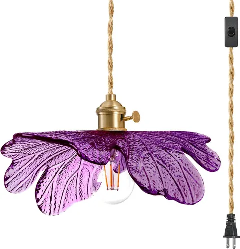 Miniatura 8 de Luz Colgante Enchufable de Cristal Verde Iluminación Colgante de 14.75 pies Luz Colgante con Cable de Enchufe 1-Luz Lámpara Colgante de Latón