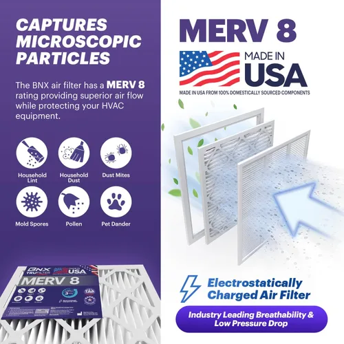 Miniatura 4 de BNX TruFilter - Filtro de aire MERV 8 de 16 x 25 x 1 pulgadas (paquete de 12) – Fabricado en Estados Unidos – Protección contra el polvo