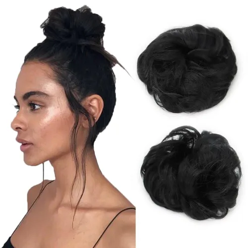 2 extensiones de cabello ondulado y grueso para mujer, de color negro natural, fibra sintética resistente al calor, para belleza, fiestas, uso
