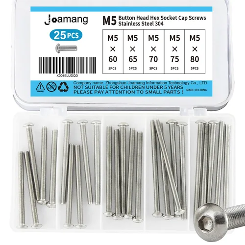 Miniatura 9 de M5 x 10 mm, 14 mm, 18 mm, 20 mm, 25 mm Tornillos de cabeza hexagonal, Acero inoxidable 304, unidad hexagonal Allen métrica, acabado brillante