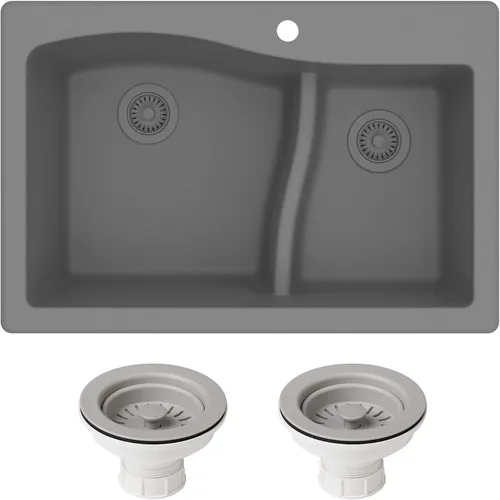 Miniatura 19 de Kraus Quarza Fregadero de cocina Cuencos de 33 pulgadas 60/40 Granito gris Modelo KGD-442