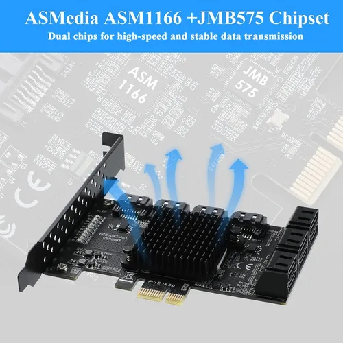 Miniatura 5 de Tarjeta de expansión PCIe 1 x SATA (10 puertos), tarjeta de expansión PCIe con controlador SATA 3.0 de 6 Gbps, no RAID, incluye soporte de perfil
