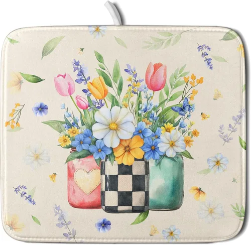 Miniatura 70 de Giwawa Tapete de Secado de Platos Retro Silueta de Cabaña del Bosque de Ciervos para Encimera 18 x 24 pulgadas Otoño Cielo Azul Nube Dibujos