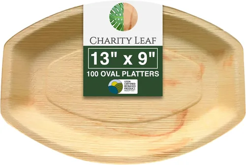 Miniatura 14 de Charity Leaf Bandejas desechables de hoja de palma de 13 x 9 pulgadas (10 piezas) platos de bambú para servir, tableros desechables, vajilla