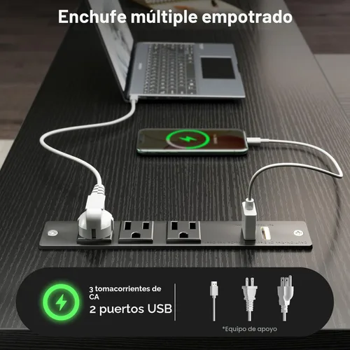 Miniatura 7 de AODK - Escritorio en forma de L de 61" con cajón, escritorio para computadora con tomas de corriente y luces LED, escritorio de esquina reversible