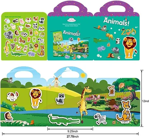 Miniatura 3 de Libro de calcomanías reutilizables para niños, calcomanías de animales, juguetes educativos de aprendizaje, calcomanías de viaje, libros