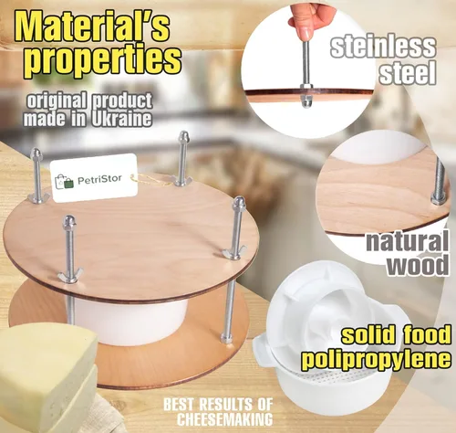 Miniatura 5 de Prensa de queso de madera de 11.2 pulgadas de diámetro y 1 forma de fabricación de queso 45 onzas Presión de hasta 50 libras incolora