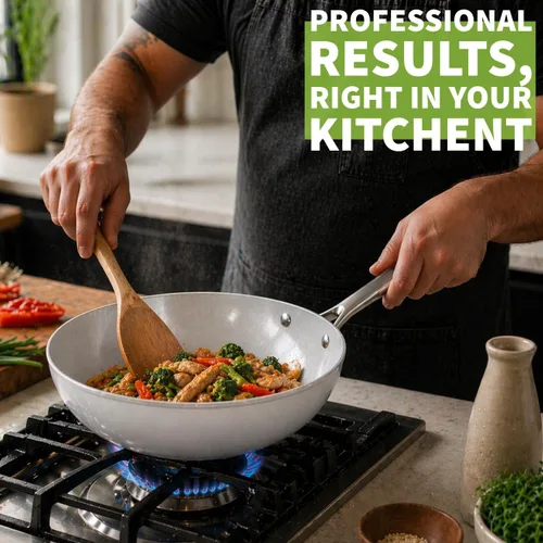 Miniatura 3 de TECHEF - Wok/sartén antiadherente de cerámica CeraTerra de 12 pulgadas con tapa de vidrio, exterior e interior de cerámica libre de PTFE y PFOA