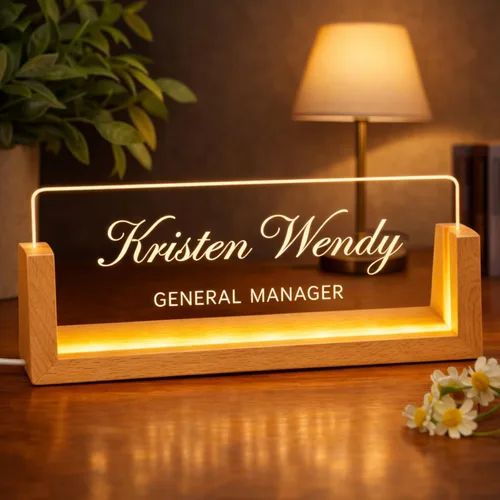 Se envía al día siguiente, placa de nombre personalizada para escritorio - Placa de nombre de acrílico iluminada personalizada para oficina