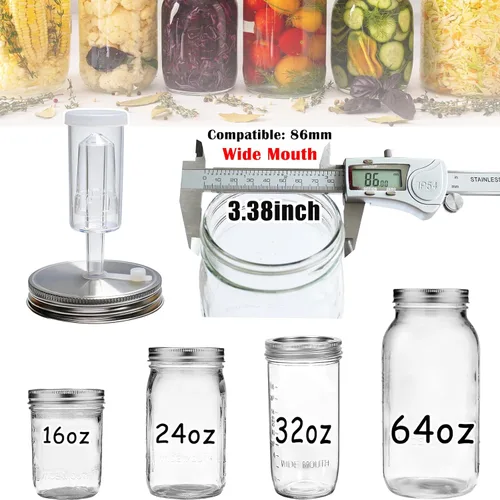 Miniatura 2 de Laffeya Tapas de fermentación, tapa de tarro Mason y cerraduras de aire para fermentación (juego de 4), tapas de fermentación de frasco de boca