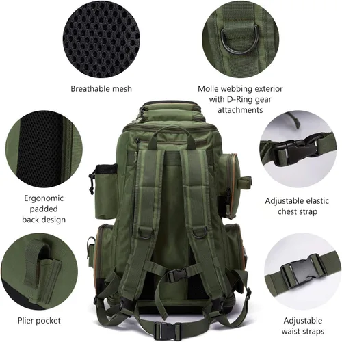 Miniatura 7 de Bassdash - Mochila para artículos de pesca, resistente al agua, táctica, con caja para aparejos suave, soporte para caña de pescar y cubierta