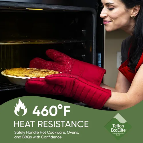 Miniatura 8 de Xlnt - Guantes de silicón antideslizantes para horno, resistentes al calor, con acabado de teflón Eco Elite, con lazo para colgar, ideales para uso
