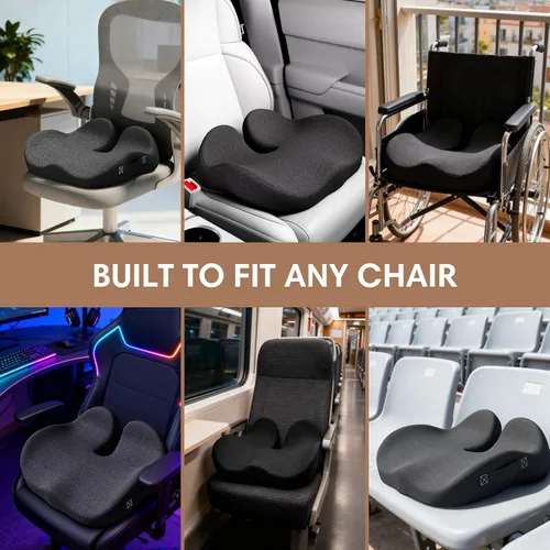Miniatura 6 de Cojín de asiento de espuma viscoelástica para silla de oficina, automóvil, silla de ruedas y avión – Almohada de alivio del dolor de ciática, coxis