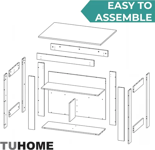 Miniatura 7 de Tuhome Cala Isla de cocina con mesa antimicrobiana, tres estantes abiertos, superficie de visualización superior y estación de trabajo de asiento
