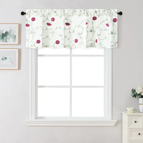 Miniatura 51 de VOGOL - Cenefa de cortinas bordadas con vides, cenefa con bolsillo para ventanas, 52 x 18 pulgadas, verde pasto