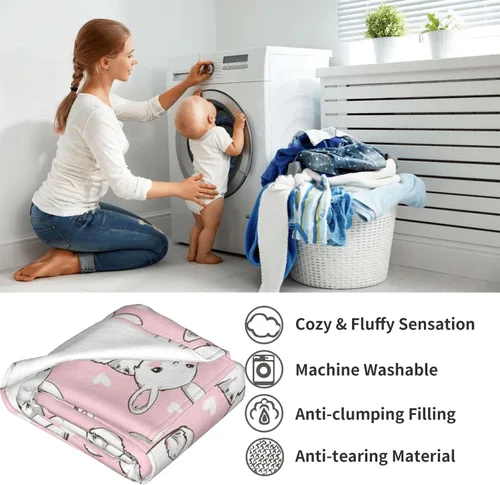 Miniatura 4 de Manta de conejo para niñas, manta de Pascua con dibujos animados de conejos, manta de franela polar para sala de estar, dormitorio, sofá, cama
