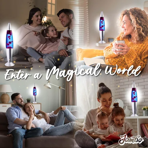 Miniatura 9 de Jambo - Preciosa lámpara de movimiento líquido de 16 pulgadas - Entretenimiento para niños y adultos - Azul con cera fucsia/morada, 16 pulgadas
