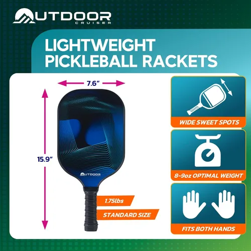 Miniatura 3 de Outdoor Cruiser Pickleball Paddle Set – Aprobado por USAPA, palas de fibra de vidrio de primera calidad con agarre ligero que absorbe los golpes