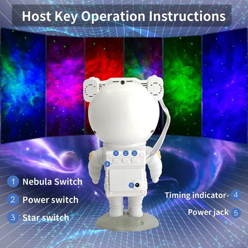 Miniatura 5 de Proyector de Galaxia de Astronauta para Dormitorio, Proyector de Estrellas Ajustable 360° con Control Remoto y Temporizador, Lámpara de Luz