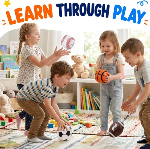 Miniatura 5 de Liberty Imports Paquete de 4 pelotas deportivas de peluche suave de 5 pulgadas para niños, niños pequeños, fútbol, béisbol, baloncesto, fútbol