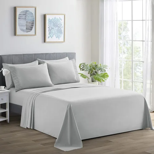 Miniatura 19 de Marina Decoration Juego de sábanas de 4 piezas ultra suave y sedoso de rayón sólido de bambú para todas las estaciones, con 2 fundas de almohada