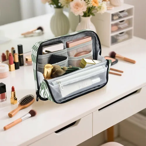 Miniatura 7 de Estuche para lápices de gran capacidad Estuche cosmético portátil organizador de escritorio para hombre grado escolar clásico verde blanco pata