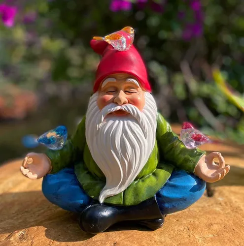 Miniatura 6 de Gnomo alimentado por energía solar con sombrero rojo y 3 pájaros, adorno de jardín de resina con luz LED, estatua de decoración al aire libre