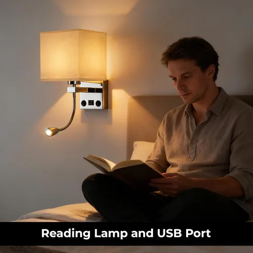 Miniatura 3 de Apliques de pared con cableado moderno para dormitorio con puerto USB y lámpara de lectura, lámparas de pared de noche para hotel, sala de estar