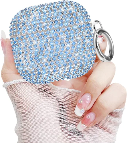 Miniatura 19 de Newseego Funda para AirPods de 1 y 2 generación, funda de lujo con diamantes de imitación brillantes con llavero para mujeres y niñas, anti-pérdida