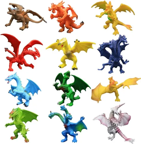 Miniatura 4 de Juego de juguetes de dragón con detalles realistas de 4 pulgadas con caja de regalo, 12 piezas de mini figuras de dragón en y estilos, juguete
