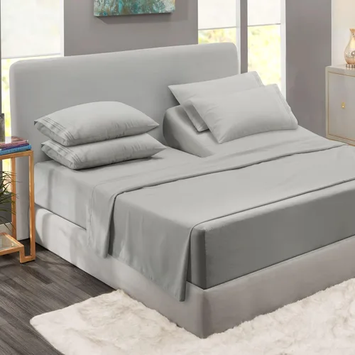 Miniatura 73 de Clara Clark - Juego de sábanas King con Flex Top, 6 piezas - Sábanas de lujo para cama King con cabeza dividida, juego de cama súper suave, King