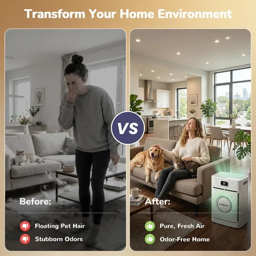 Miniatura 8 de Purificador de aire para el pelo de mascotas con filtros HEPA H13 lavables de doble cara para el hogar, habitación grande de hasta 2500 pies Blanco