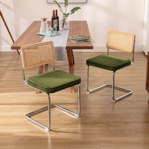 Miniatura 10 de Zesthouse Juego de 4 sillas de comedor modernas de mediados de siglo, sillas de comedor de ratán natural con respaldo de madera maciza y base